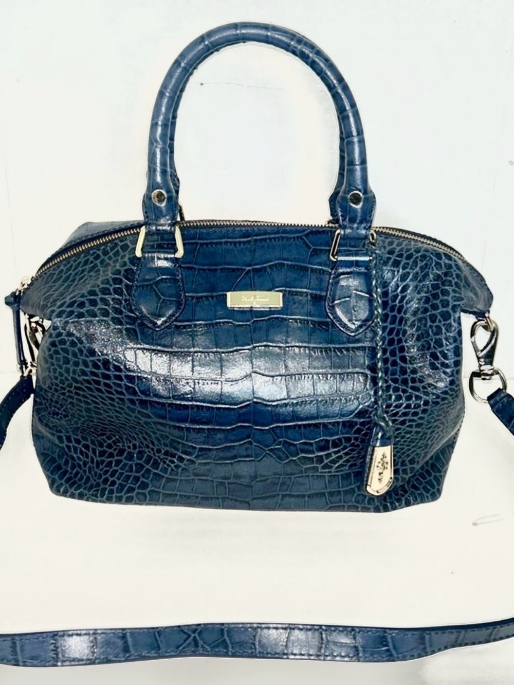 Cole Haan Navy Croc-Embossed Satchel